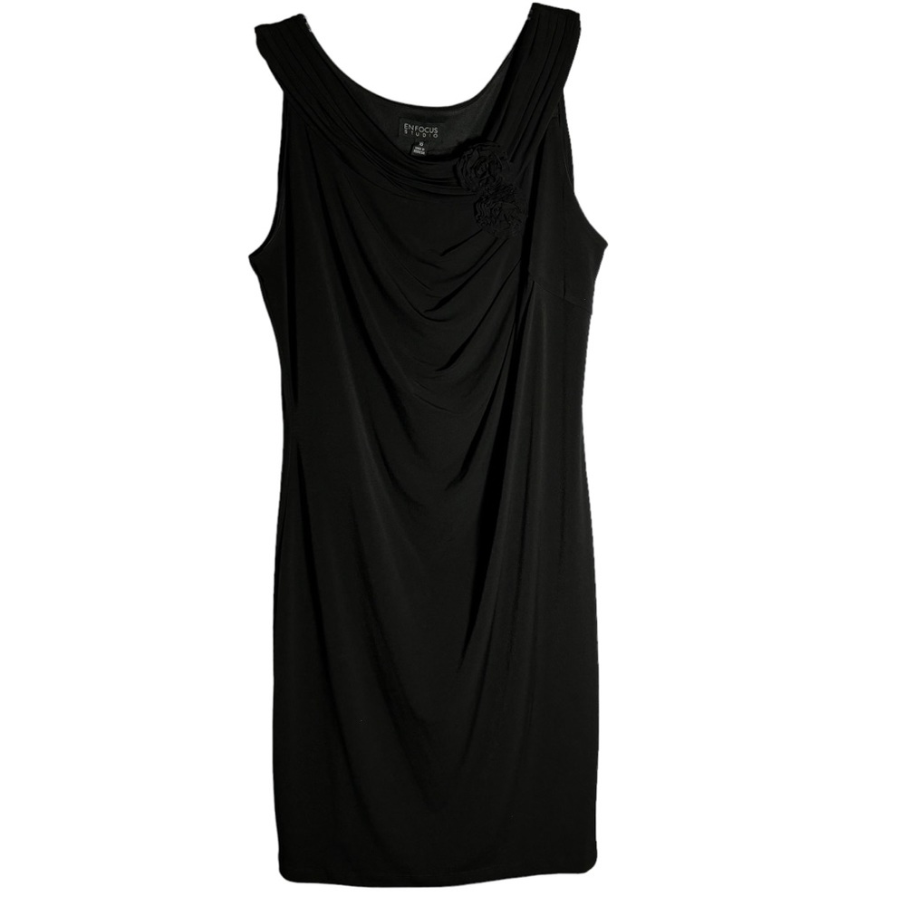 En Focus Black Studio Sleeveless Evening Cocktail stretch drape Dress Size 16